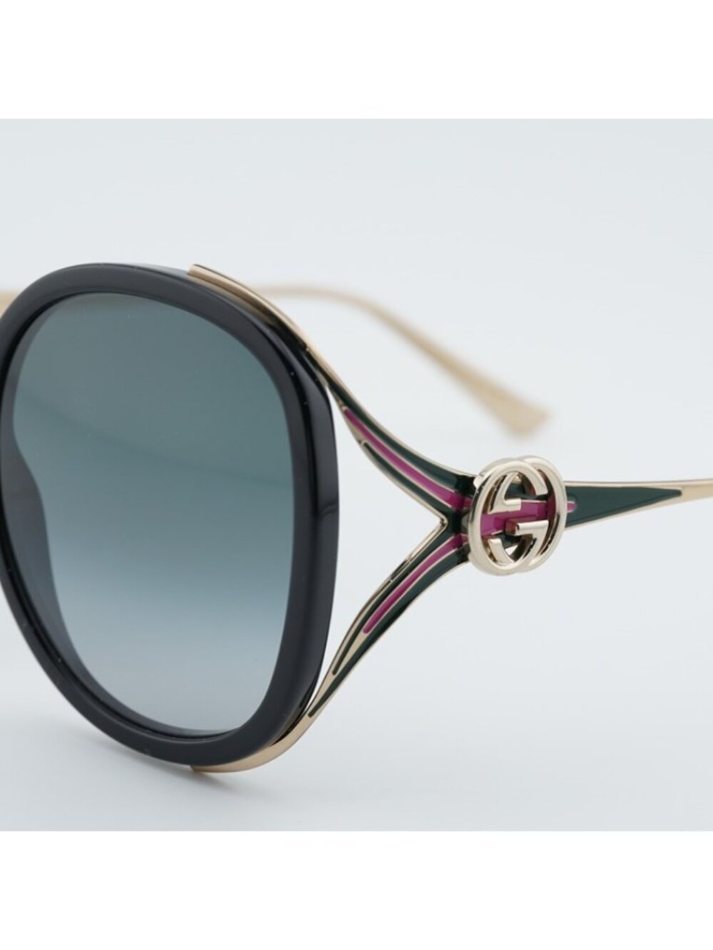 Gucci GG0226S 007 Sunglasses Shiny Black Round Frame, Grey Gradient Lenses - Picture 10 of 12